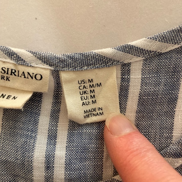 Christian Siriano Linen Shirt Womens Size M Striped Short Sleeve Boho Lagenlook - Picture 4 of 6